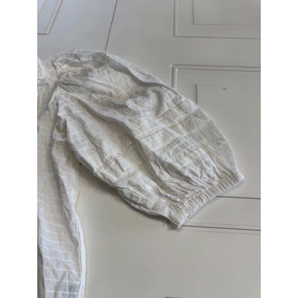 Summersalt White Pleated Button Up Henley Puff Sleeve Top, Sz M - Picture 3 of 7